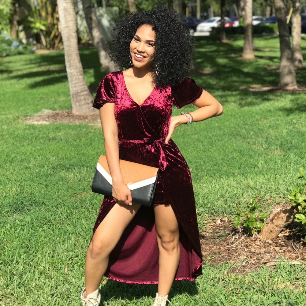 Burgundy Velvet High Low Romper